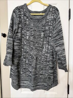 jason maxwell Gray & Black Marled Cable Knit Scoop Neck Sweater